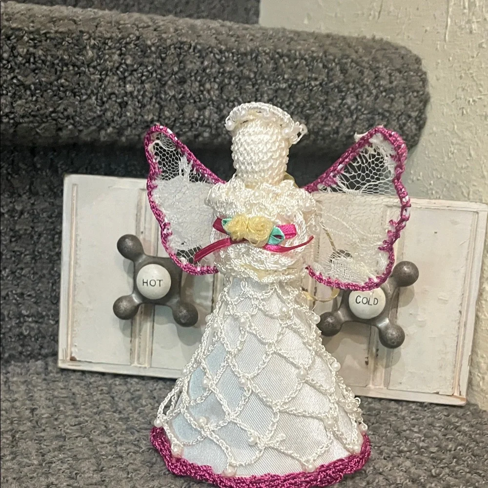 Vintage crocheted and lace angel ornament- Decorative Holiday Angel